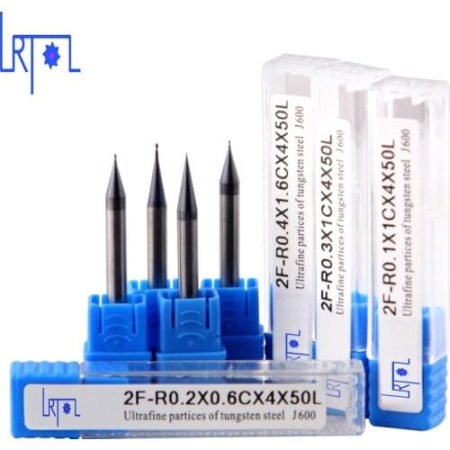 5PCS HRC60 R0.1-R0.45*4D*50L 2flutes Tungsten Carbide micro ball nose End Mill radius Milling Cutters