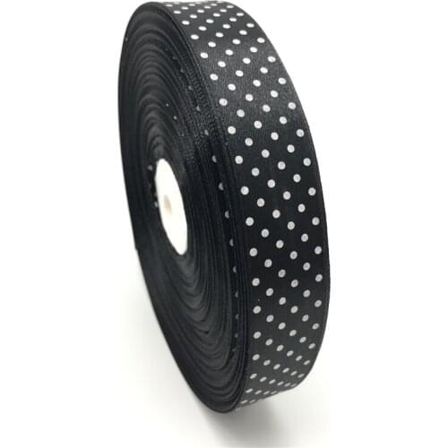 5Yards 1" 25mm Black Printing Polka Dot Satin Ribbon Hair Bow Christmas Wedding Decoration DIY Sewing Craft