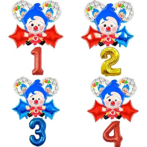 6pcs/set Plim Clown Foil Helium Balloons 32inch Number Air Globos Children Happy Birthday Party Decorations Kids Toys Gifts