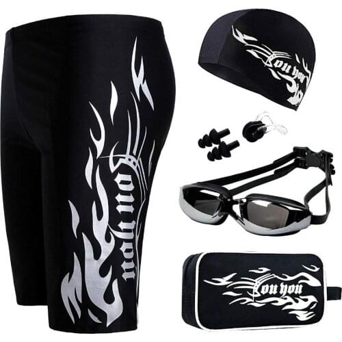 6Pcs/set Men Swimwear Swim Shorts Trunks/Swimming Glasses Goggles/Swim Caps/Bag/Ear Plug/Nose Pad Beachwear Diving Swimsuit