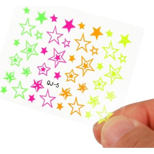 6pcs/lot 3D DIY Glitter Luminous Nail Sticker Fluorescence Nail Decals Neon Stars Flash Glow In Dark Decal Halloween Nail Decors