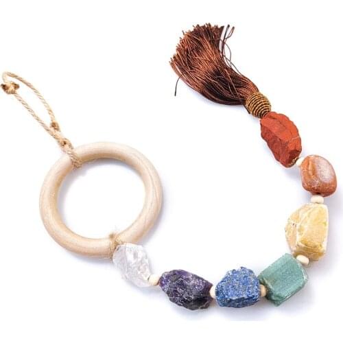 7 Chakra Reiki Natural Stone Crystal Pendant Tumbled Stone Irregular Rock Quartz Yoga Energy Bead for Chakra Healing Car Decor