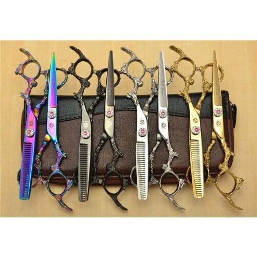 9005# 6'' 17.5cm One Pair/2Pcs Dragon Design Hairdressing Scissors 440C Cutting/Thinning Shears Personalized Human Hair Scissors