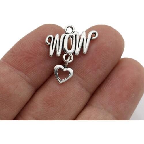 JAKONGO Wow Heart Charm Pendants for Jewelry Making Bracelet DIY Accessories 21x20m 10pcs