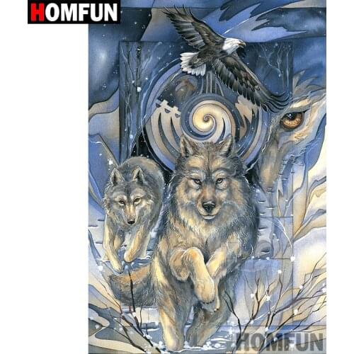 HOMFUN Full Square/Round Drill 5D DIY Diamond Painting "Wolf eagle" Embroidery Cross Stitch 5D Home Decor Gift A09490