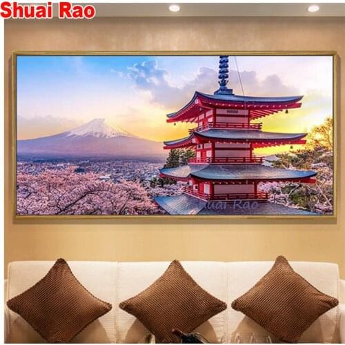 5d diy diamond painting full square Mount Fuji in Japan temple 3d cross stitch round diamond embroidery sale 2020 New hot gift