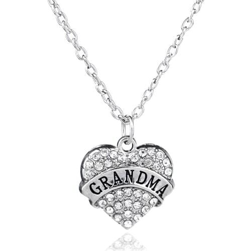 Bespmosp 24PCS/Lot Wholesale Letter Grandma Clear Crystal Pendant Necklace Heart Charms Gift For Family Women Jewelry Party Hot