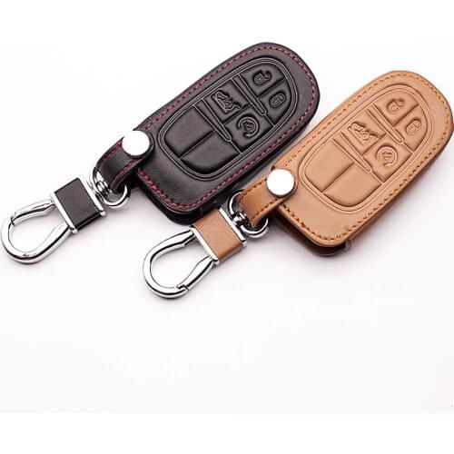 Genuine Leather Car Keychain Key Case Cover For Fiat For Jeep Grand Cherokee Compass Patriot Dodge Journey Chrysler 300C Car Key