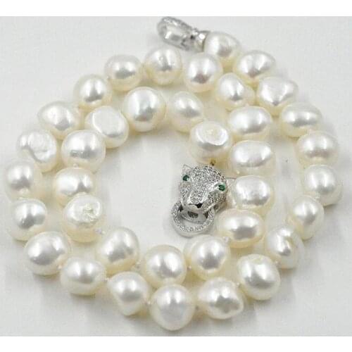 Hot New beautiful NEW 12-13mm south sea White baroque pearl necklace 18" leopard Clasp