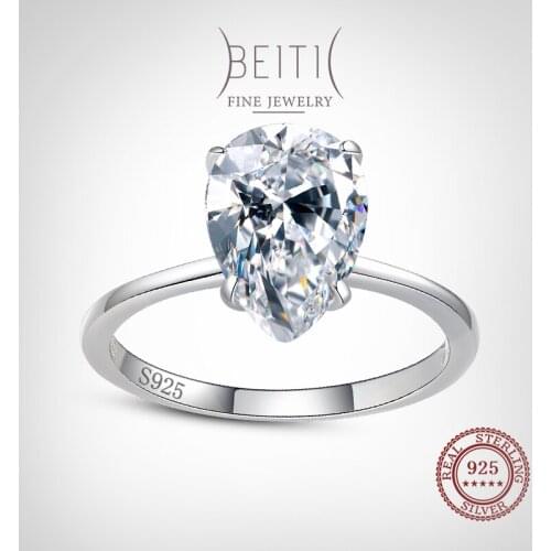 Beitil 925 Sterling Silver Fashion Jewelry Simple Drop-shaped Zircon Ring For Women Wedding Engagement Jewelry Gift