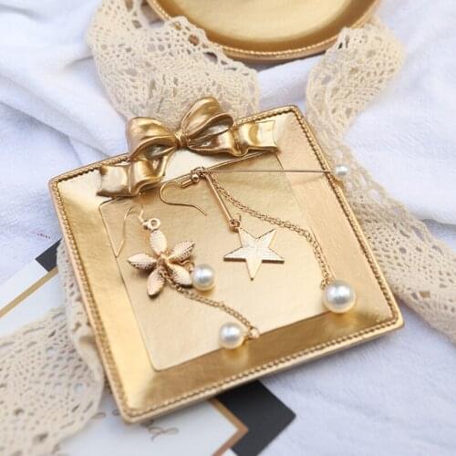 2Pcs Retro Nordic Golden Storage Tray Decorative Fruit Dessert Jewelry Display Plate