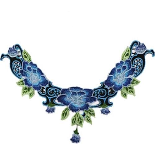 Colorful Flowers lace collar Patch Vintage Embroidery Fabric Applique garment costume accessories Clothes Decoration 1PC