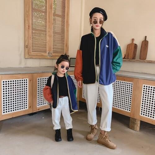 2021 Fall Fashion Patchwork Stitching Oversized Jacket Mom and Child Unisex Loose Jacket Jacket
