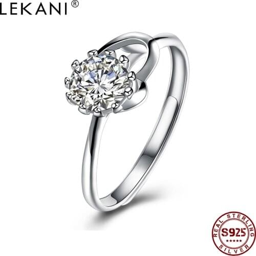 LEKANI 925 Sterling Silver Rings Women Pretty Cubic Zirconia Adjustable Anniversary Gift Ring Female Fine Jewelry Recommend