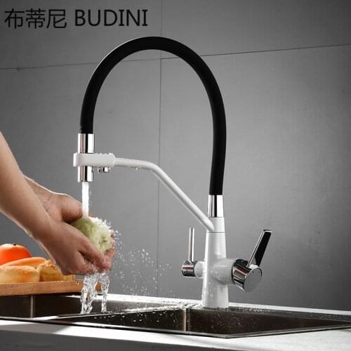 Brushed Gold Kitchen Faucet Healthy Filtered Lead Sink Faucet Double Outlet 360 Rotatable Torneira With Filtered Water Taps