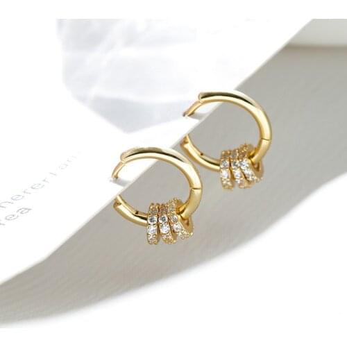 925 Sterling Silver Gold Color Crystal Round Ball Charms Stud Earrings For Women Wedding Party Jewelry eh777