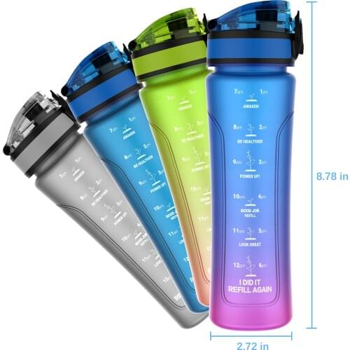 Kitart Water Bottles with Time marker to Drink, 15oz Leak-proof , for Kids /Women/Man, BPA Free Tritan Plastic, One-hand Opening