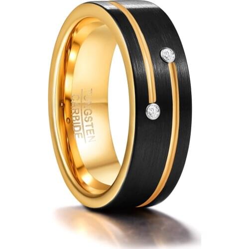 Gold Color Inner Anel Masculino Black Color Round Circle Zircon Tungsten Steel Carbide Rings For Men Engagement Wedding Rings