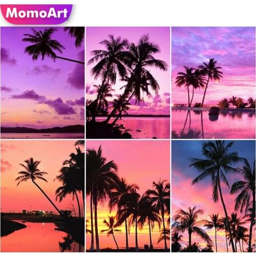 MomoArt Diamond Painting Sunset Cross Stitch Kits Diamond Embroidery Scenery Picture Of Rhinestones Mosaic Coconut Handmade Gift