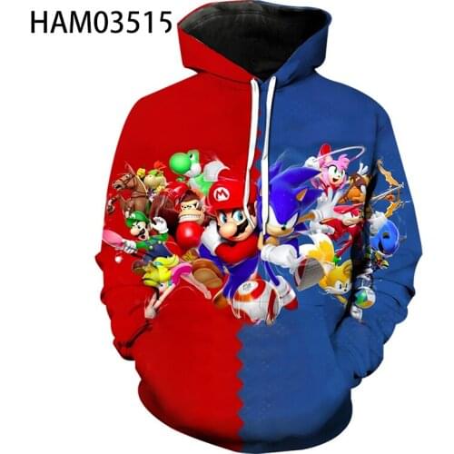 2021 Mario new spring and autumn Animation 3D printing personalized hip hop creative Hoodie mens and womens Sweatshirt