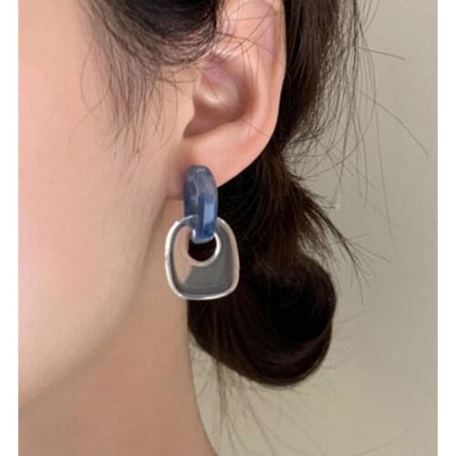 New Lightweight Women Refreshing Earrings Exquisite Blue Acrylic Geometric Square Ear Studs Female Ear Accessories for Holiday