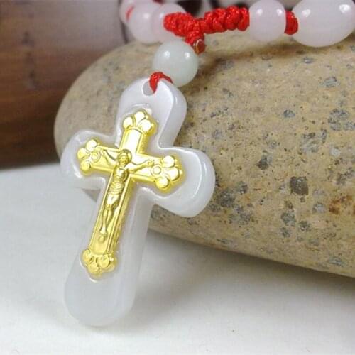 New Design Fashion Female Male Cross Gold Jade Pendant On Hot Sales Good Quality Jade Necklace For Men Women Fine Jewelry