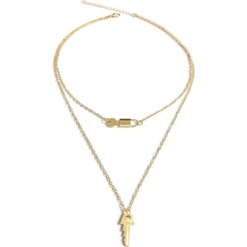 New Style Retro Style Necklace Simple Key Lock Popular Multi-layer Necklace Fashion Personality Jewelry Womens Necklace