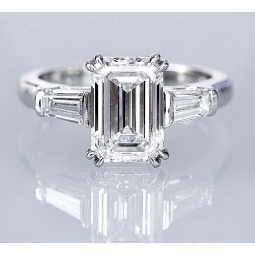 Original 925 Sterling Silver Emerald cut Created Diamond Wedding Engagement Cocktail Diamond Rings for Women Fine Jewelry