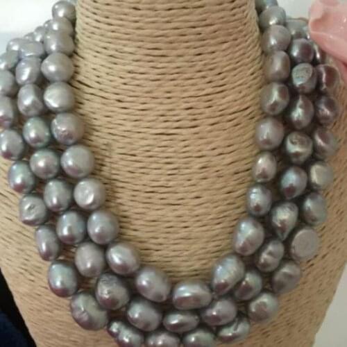 Stunning 11-12mm tahitian baroque silver grey pearl necklace 38inch 14k