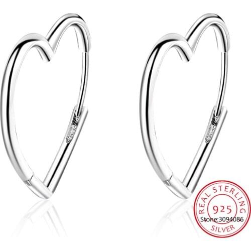 Simple 925 Sterling Silver Earrings Two Colors Love Heart Hoop Earrings For Women Gift S-E926