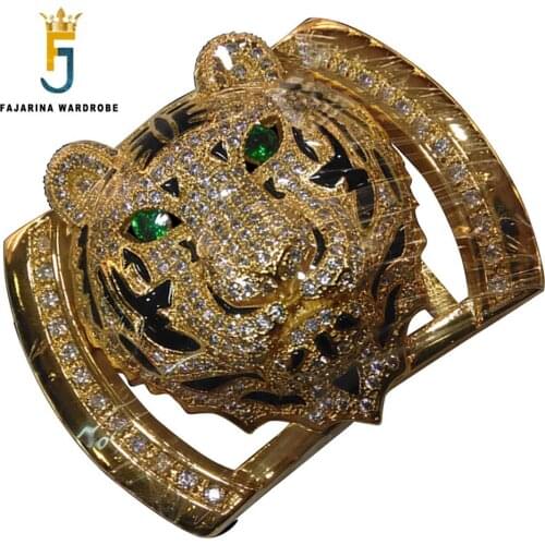 FAJARINA Luxurious Sky Star Stainless Steel With Crystal Diamond Belts Buckle Twelve Zodiac Tiger Head Pattern Buckles BCK021