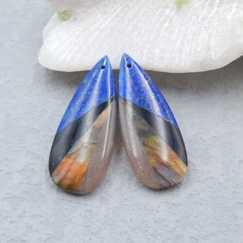 Natural Stone Gemstone Water Drop Lapis Lazuli obsidian Labradorite Sun stone Earrings bead 39x15x5mm 7.8g Beauty Women earrings