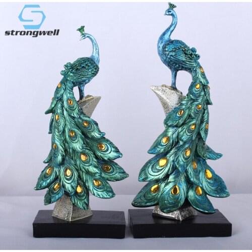 Strongwell European Jewelry Blue Gold Bird Mini Statue Desktop Crafts Resin Figurine Home Wedding Decoration Business Gift
