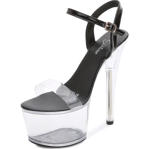 Model Women Transparent Crystal Platform 17 CM Party Club Super High Heel Sandals Female Summer New Sexy Rhinestone Clear Shoes