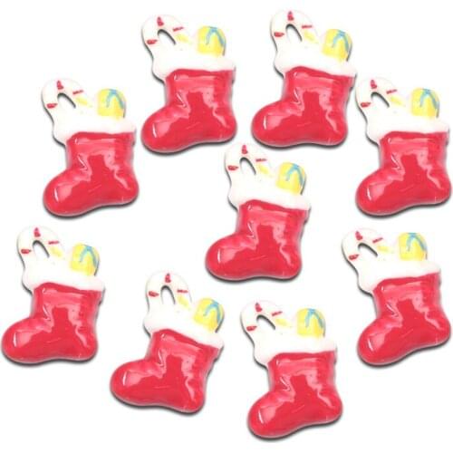 20Pcs Resin Decoration Crafts Red Christmas Boots Beads Flatback Cabochon Scrapbook DIY Embellishments Accessories