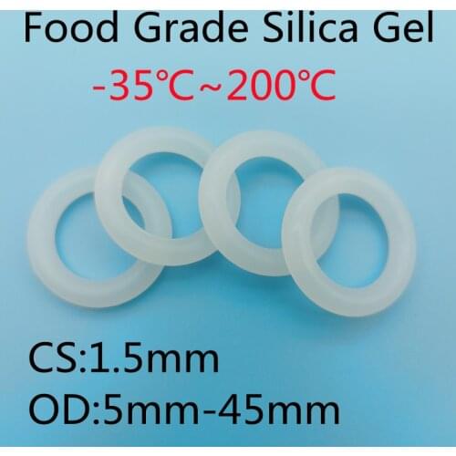 100pcs VMQ O Ring Seal Gasket Thickness CS 1.5mm (OD5 ~ 45mm) Silicone Rubber Insulated Waterproof Washer Round Shape Nontoxic