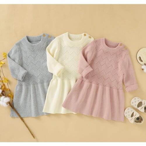 Infant Newborn Baby Girls Sweater Dresses Long Sleeve Hollow Out Knitted Gown Solid Autumn Winter Warm Outfits