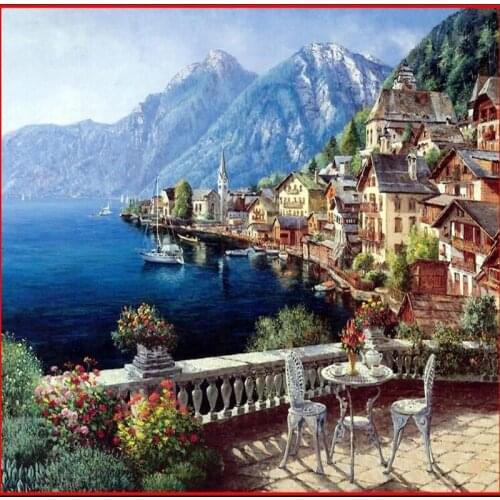 Wellyu Custom large frescoes Mediterranean oil painting landscape river cottage sofa background wall non - woven wallpaper
