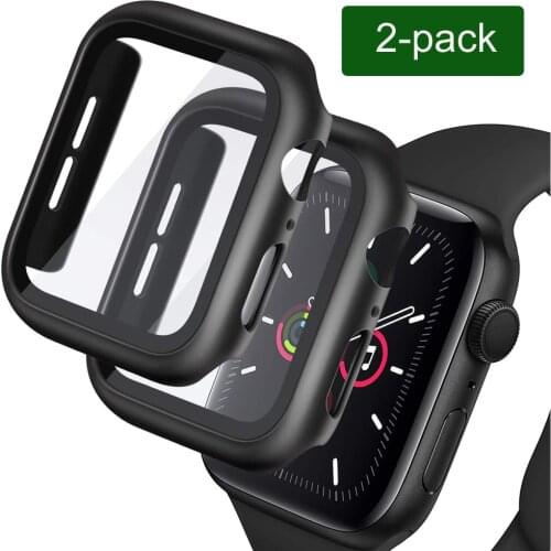 2 Pack cases for apple watch case 5 4 44mm 40mm 9H Tempered Glass Screen Protector film Bumper for iwatch case Hard PC Cover