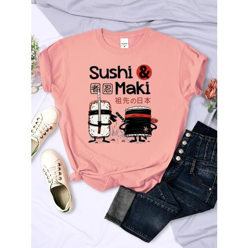 Japan Comics Ninja Sushi Print Women Clothing Oversized Summer Tops O-Neck Fashion Tee Clothes Breathable Brand Tshirt Women