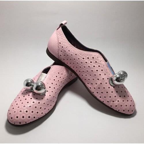 Women Genuine Leather Casual Pink Shoes Spring Summer Fashion Lightweight and Comfortable Design Breathable Handmade Flat Shoes