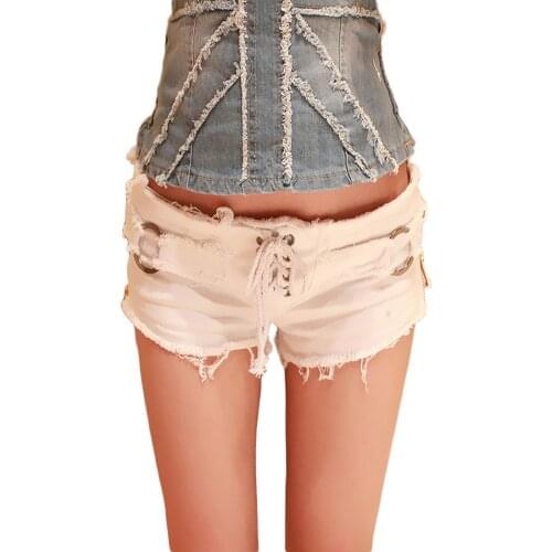 2021 New Women Sexy Cut Off Low Waist Denim Jeans Shorts Bandage Zipper Hole Mini Hot Shorts Black White
