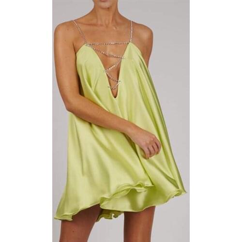 2021 New Arrival Women Casual Chain Suspender Short Dresses Fashion Solid Color Hollow V-neck A-line Dress Club Wear