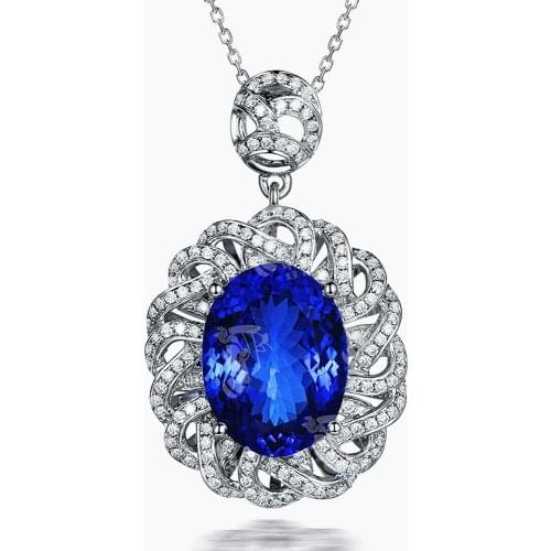 Vintage flower blue crystal sapphire gemstones diamond pendant necklaces for women white gold silver color choker jewelry bijoux