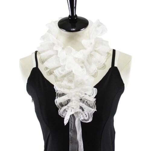 2020 White Ruffles Lace Rim Fake Collar Detachable Necklace Choker with Strap Decor