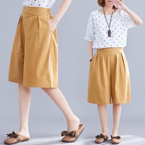 2021 New Fashion Summer Women High Waist Wide Leg Loose Pants Plus Size Casual Female Slim Fit Solid Cotton Linen Trousers Z50