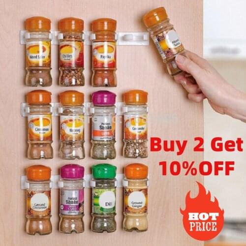 2PcsSpice Rack Wall Mount Kitchen Organizer Seasoning Bottle Holder Hanging Spice Jars Clip Cabinet Organizer Spice Storage Rack