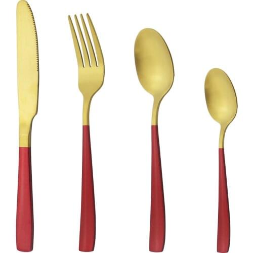 4Pcs Red Gold Dinnerware Western Stainless Steel Cutlery Set Knife Fork Coffee Spoon Dinner Silverware Set Kitchen Tableware Set