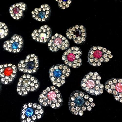 50pcs 3D Colorful Rhinestone Heart Patches HANDMADE Bead Cute Appliques for DIY Accessories Craft Handmade Decoration Headdress