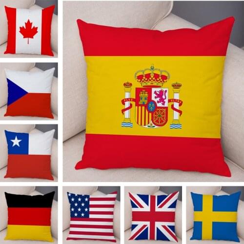 50 Style Spain Japan South Korea Brazil Flag Pillow Case Decor Norway Sweden Cushion Cover for Sofa Home Soft Plush Pillowcase